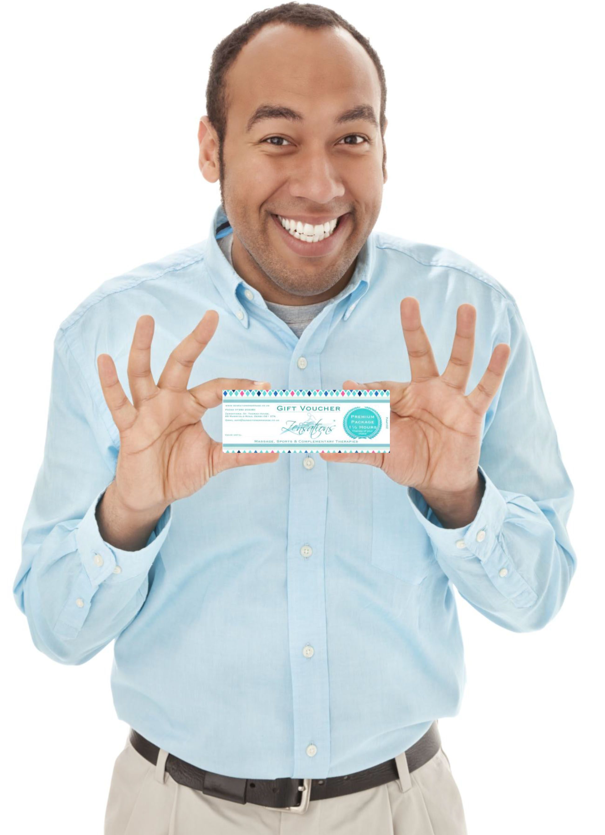 Man holding Zensations Gift Vouchers